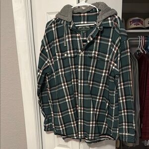 Plaid Hooded Shacket, XL